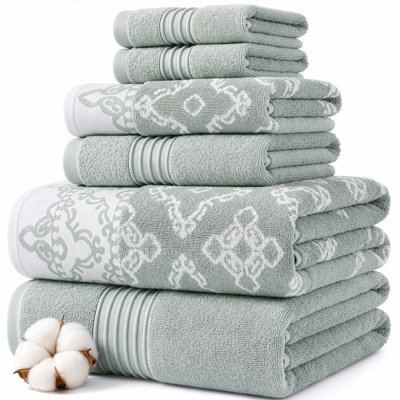 Modern Threads Charlize 6-Piece Reversible Yarn Dyed Jacquard & Solid Towel Set – 100% Cotton, Quick Dry & Absorbent Bath, Hand & Washcloths