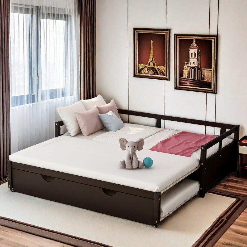 Extending Wooden Daybed With Handy Pull-out Trundle, Espresso