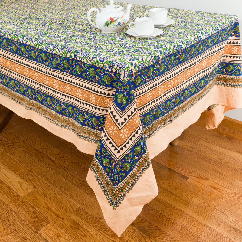 Lushana Rectangle Floral Cotton Tablecloth, 108" x 72", Blue