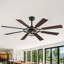 Ventilateur de plafond industriel à 8 pales de 52 po avec double lumière E12 et télécommande, moteur à courant continu réversible à 6 vitesses, pales noires / noyer-1058784103