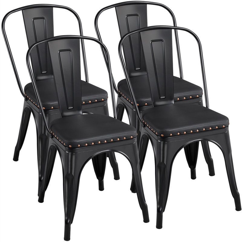 Chaise d'appoint à dossier en lattes de métal Hellam, Noir