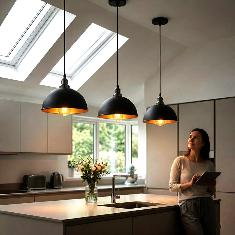 1 - Light Dome Pendant, Black inner Gold, No