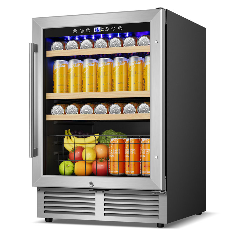 Le réfrigérateur à boissons de 24 pouces peut contenir 190 canettes, une glacière encastrée ou autoportante polyvalente avec 2 poignées de porte, des paniers de rangement, disponible en trois couleurs: argent, noir et blanc