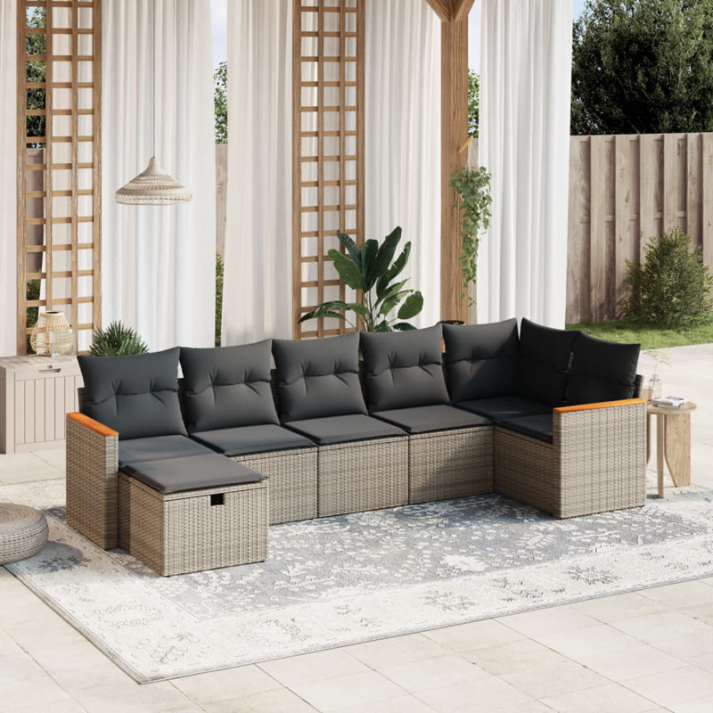 Ensemble de canapé de jardin Vidaxl, rotin de polyester gris, acier thermolaqué, polyester