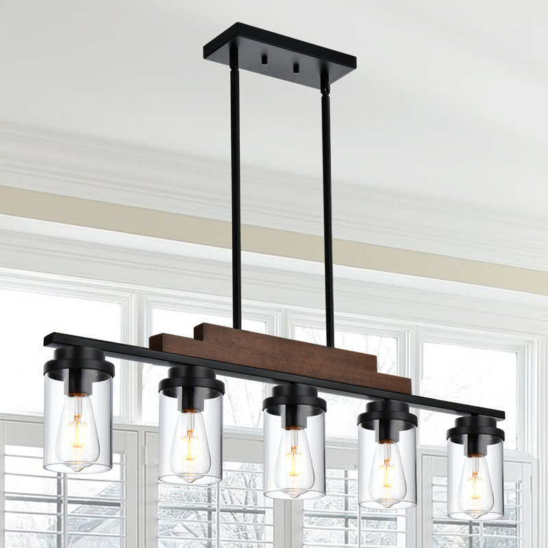 Luminaire suspendu pour îlot de cuisine 5 lumières noir mat Enid
