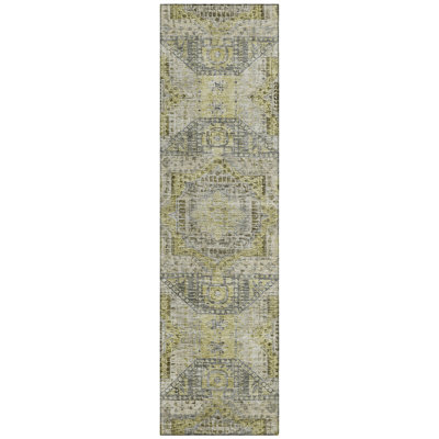 Machine Washable Indoor/Outdoor Xhevrie Khaki Rug