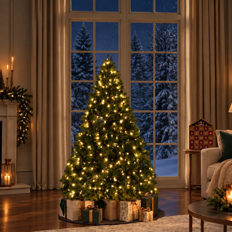 Arbre de Noël artificiel 4,5 pi avec 561 branches d'épinette pré-éclairé 4,5 pi, H 4,5 pi