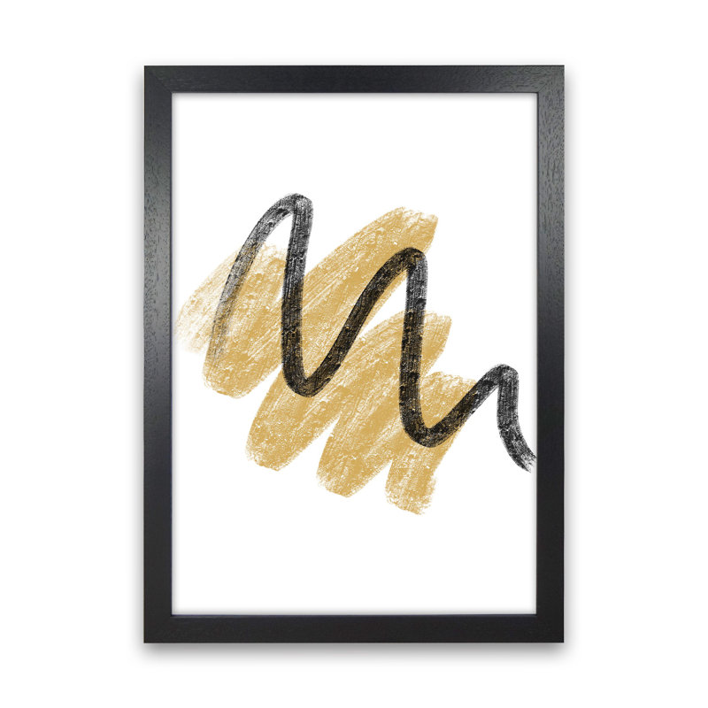 Dalia Chalk Gold And Black Scribbles by Pixy Paper - Print, 59.4cm H x 42cm W x 3cm D, Black Framed