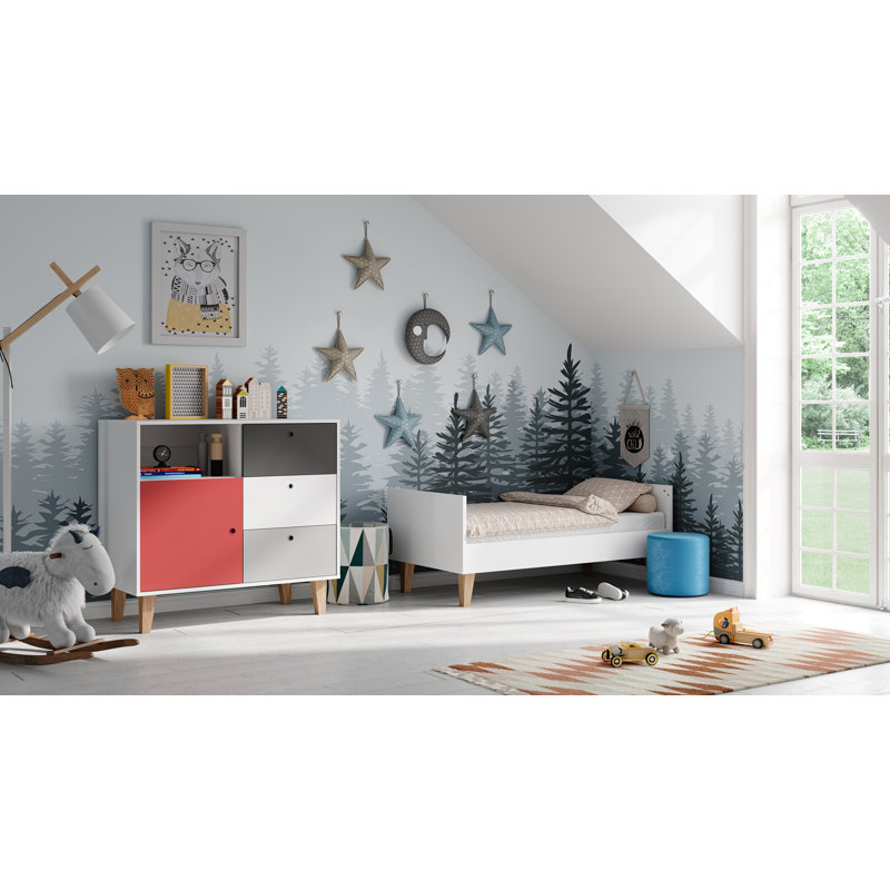 Aleana 3 Drawer Combi Chest, Red/White/Grey