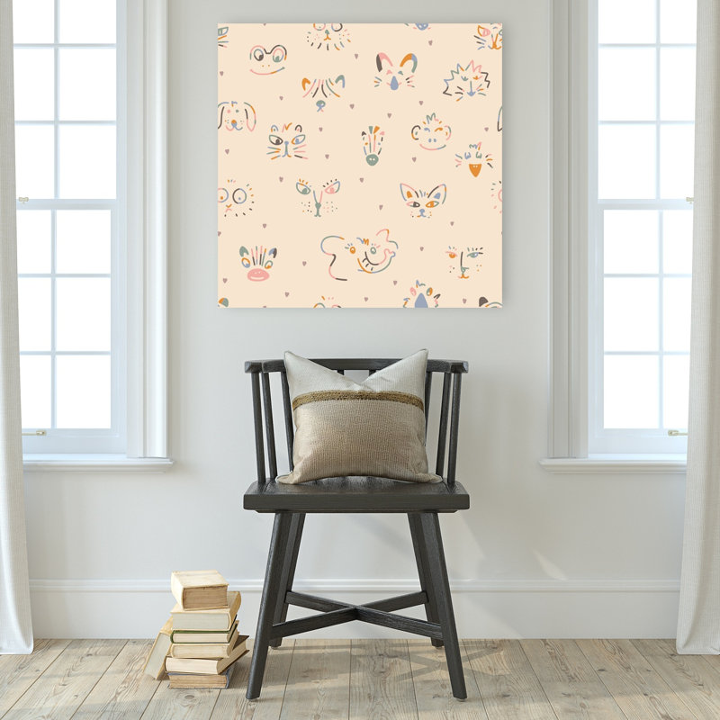 Whimsical Animal Faces Abstract Playful Whimsical Animal Wall Art Print 1 Piece Wrapped Canvas Wall Art