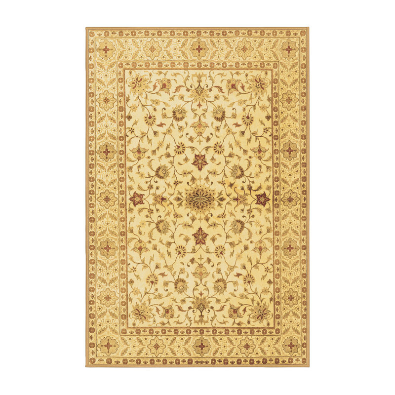 Tapis oriental beige / brun / vert en laine / polyester tissé à la machine John-Patrick