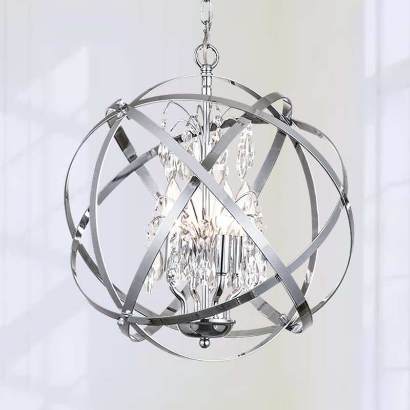 Lustre à 4 lumières à intensité variable l 17 po avec accents en cristal rappaport, Chrome chrome