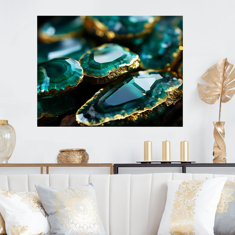 Green Emerald Amazonite Stone - Stone Geode Metal Wall Art MT136136, 12" H x 20" W x 1" D