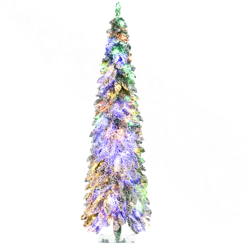 Arbre de Noël artificiel de 6 pi avec 6 40 pieds de branches floquées par la neige, 250 lumières DEL blanches ou colorées, forme de Downswept
