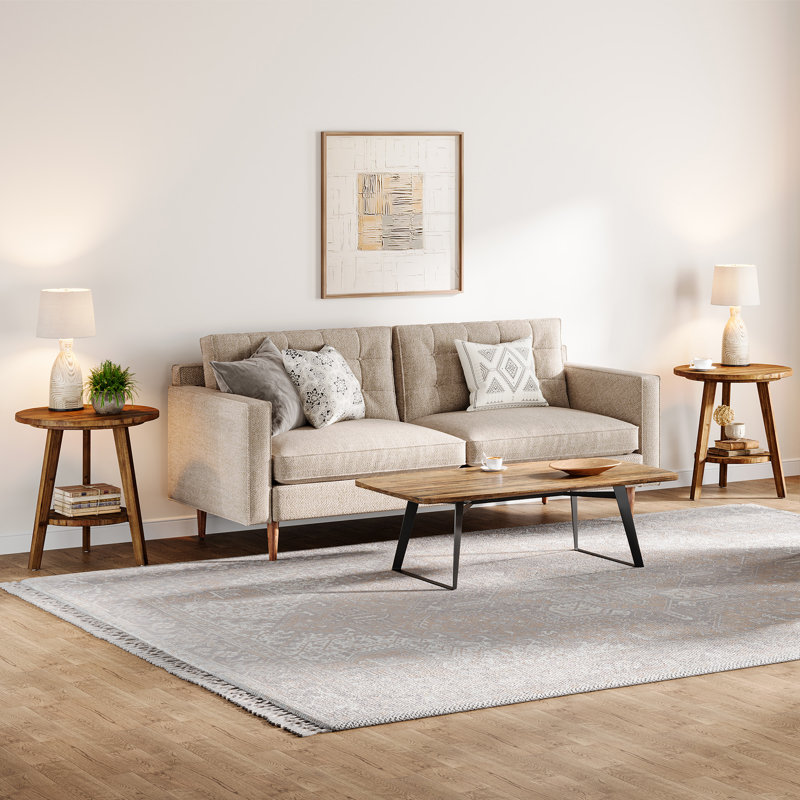 Ensemble de 2 tables de bout rondes à 2 niveaux avec tablette de rangement, Brown, 2