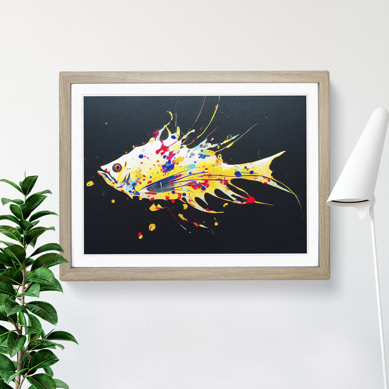 Fish Splash Vol.1 Abstract 1 Piece Single Picture Frame Wall Art, 34cm H x 46cm W x 2cm D, Oak Framed