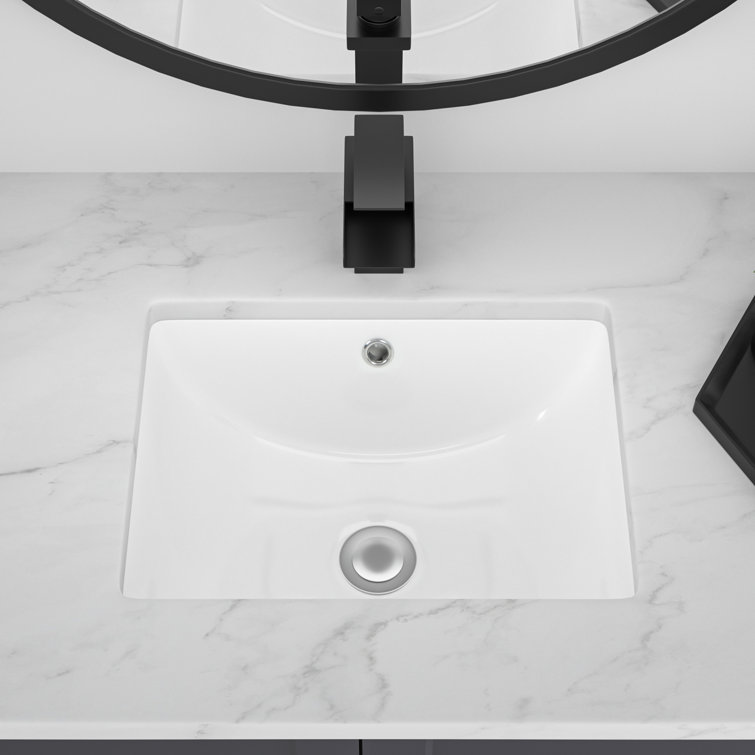 Lofeyo 18" Bathroom Vessel Undermounted Pure White Sink with Overflow, Rectangular