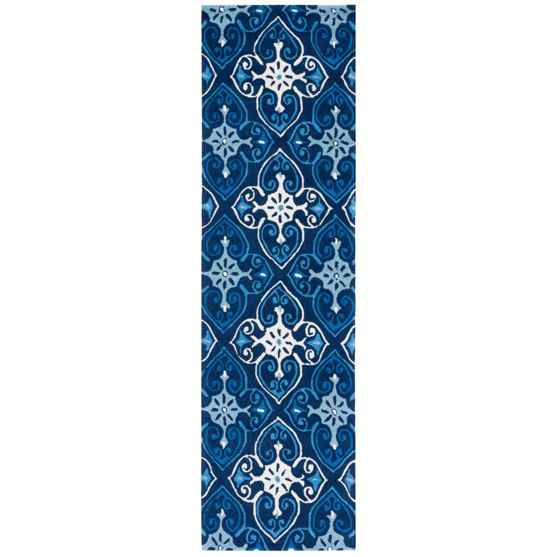 Mcentire Hand Hooked Performance Geometric Rug, Runner 2'3" x 8'