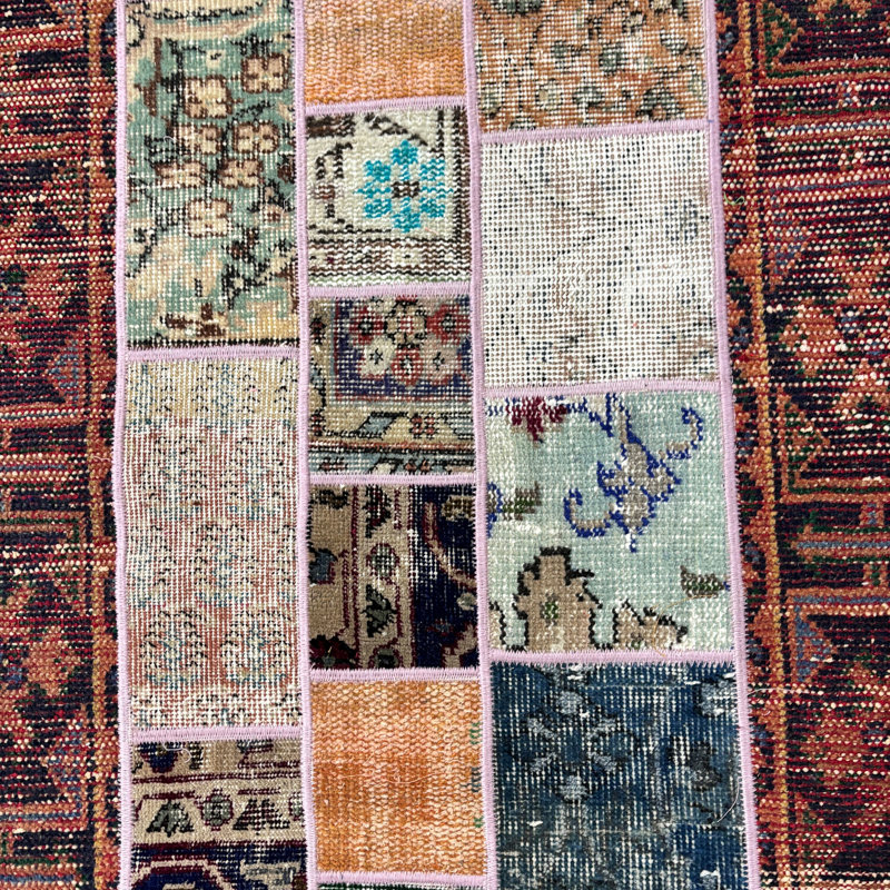 Vintage Wool Patchwork Rug, 33.9x63.8 Inch Beige Rug