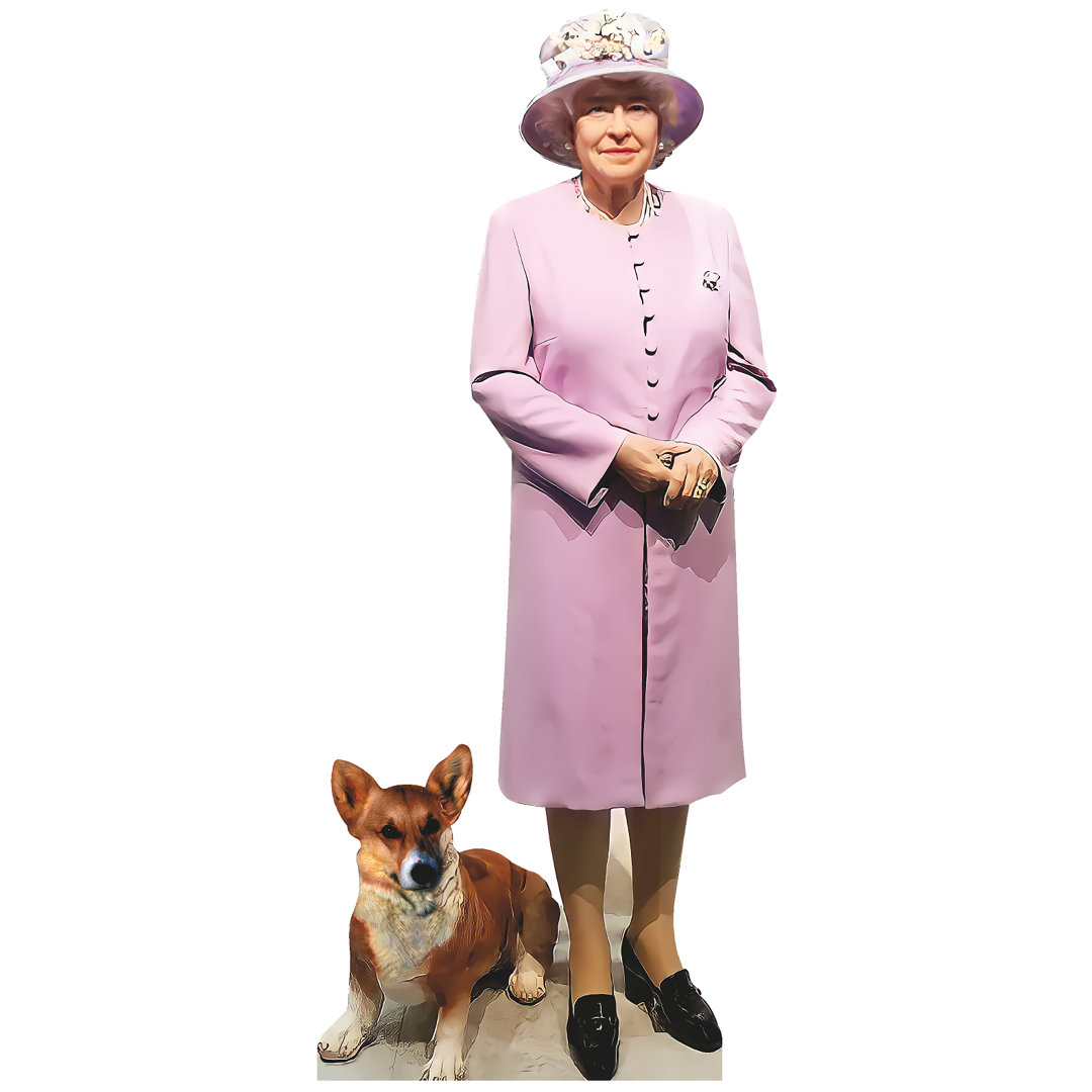 Queen Elizabeth II With Royal Corgi Cardboard Standup Wet Paint Printing