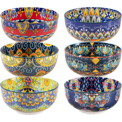 Ensemble de 6 bols à céréales, bol à soupe en céramique, ensemble de bols de style bohémien, bols de service de 6 pouces allant au lave-vaisselle et au micro-ondes