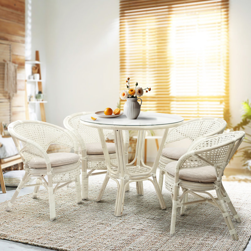 Dannalyn 4 - Person Glass Top Four Leg Dining Set, White