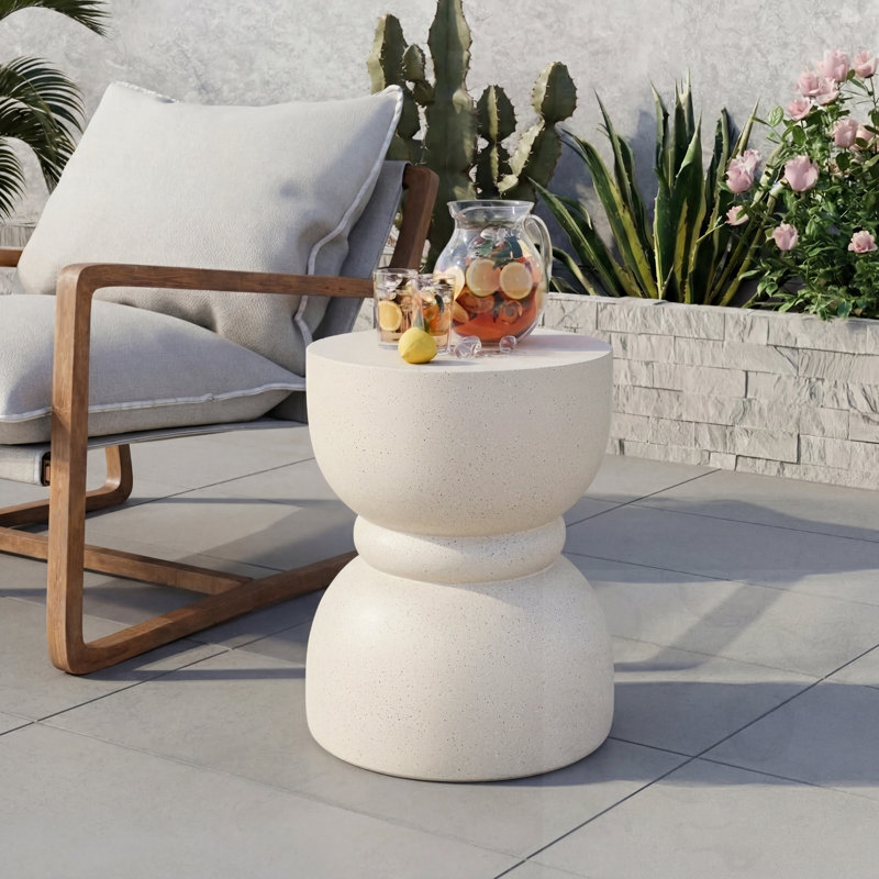 Table d'appoint ronde en béton pour l'extérieur, Beige