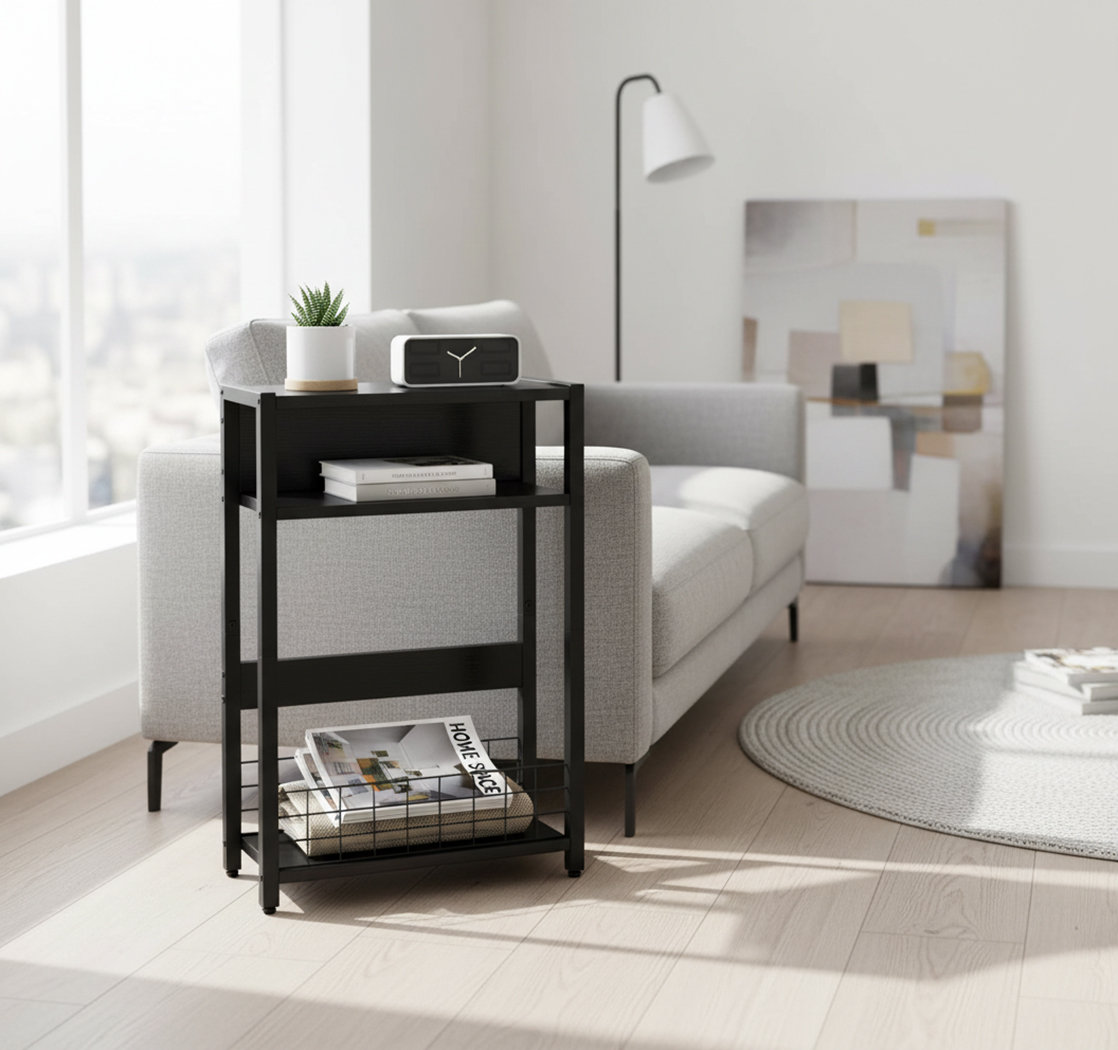 Small Table With Magazine Rack Ebern Designs Slim 3-Tier Side Table With Storage & Magazine Rack ...
