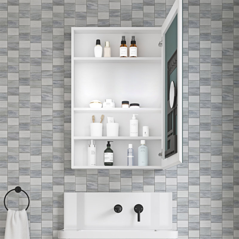 Armoire à pharmacie 24 po x l 36 po à surface sans miroir, avec bords biseautés et porte à ouverture droite, Blanc