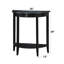 Table basse noire en demi-lune avec tablette inférieure, peu encombrante pour le salon