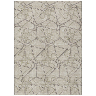 3' X 5' Beige Ivory And Gray Geometric Washable Indoor Outdoor Area Rug