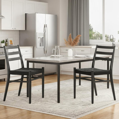 Ensemble de 2 chaises de salle à manger, siège en corde tissée avec structure en métal robuste, chaises de salle à manger modernes Mid-Century pour la cuisine, le salon, le restaurant