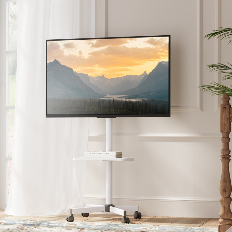 Modern Rolling TV Stand With Wheels Mobile TV Cart for 32 to 65 inch TVs with One Shelf