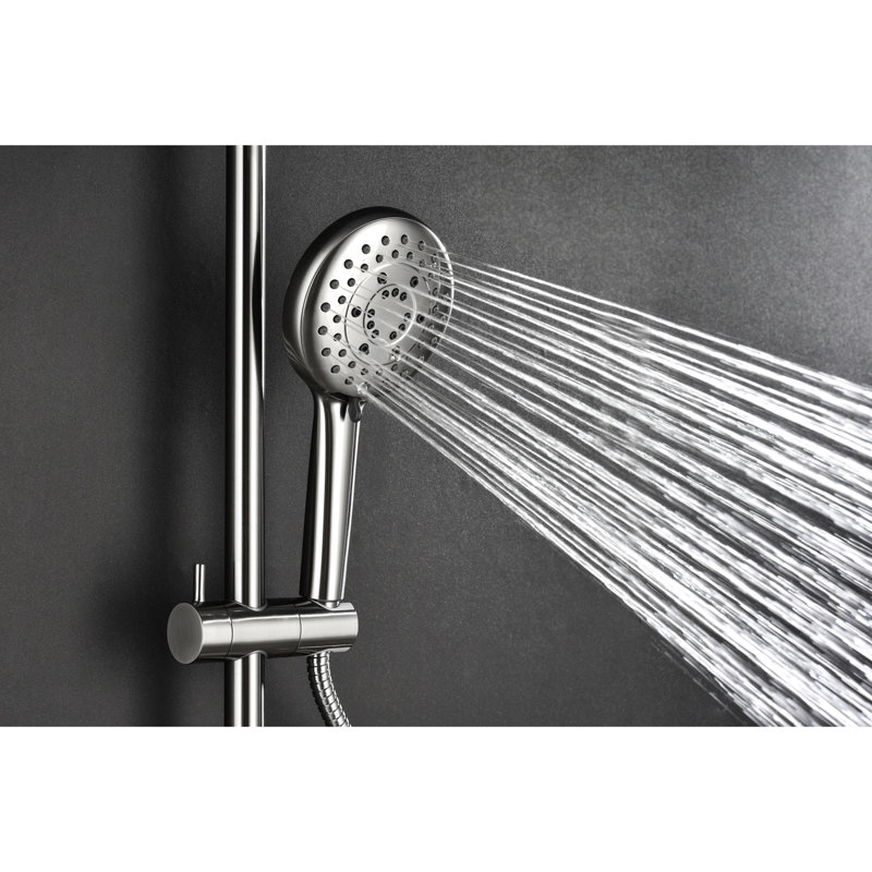 Bathroom System With 10" Simulated Rain Showerhead, 4 Hand Shower, Adjustable Slide Bar And Soap Dish In Brushed Nickel Shower System: Rainfall & Dish,