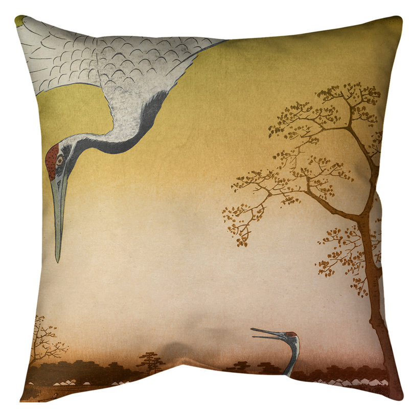 Housse de coussin Japanese Cranes Euro, Dégradé orange, Sergé de coton