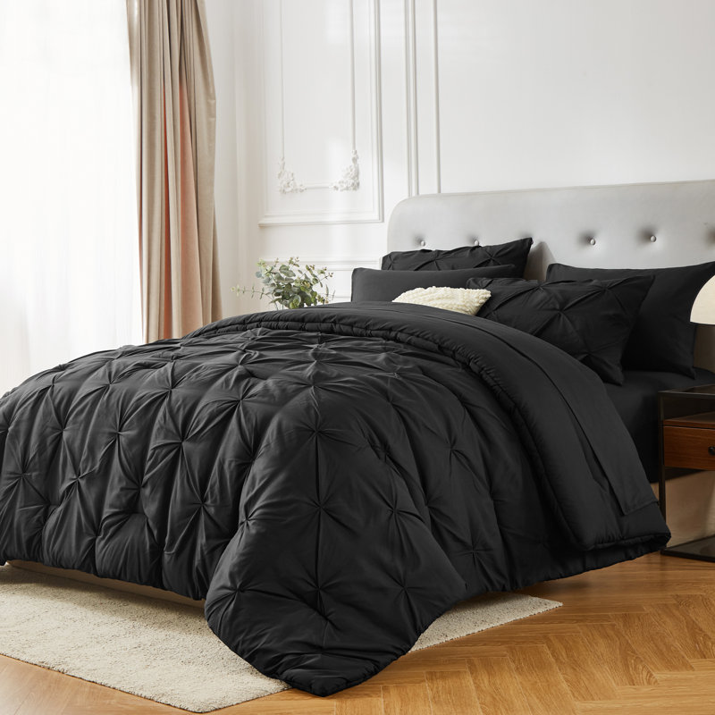 7pieces(full/queen/king)lightweight Solid Pinch Pleat Comforter Set For All Seasons, Twin(5 Pieces), Soft & Comfortable Bed In A Bag Set For Student/friends/family, A Cloud-like Sleeping Space , Spring/summer/autumn/winter, Great Gift/home Decor
