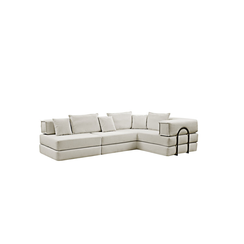 Canapé modulaire rembourré avec coussins, Gris clair