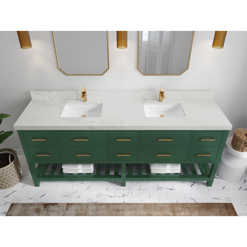 Ensemble de meuble-lavabo double 84 po Huntwood, Calacatta Nuvo