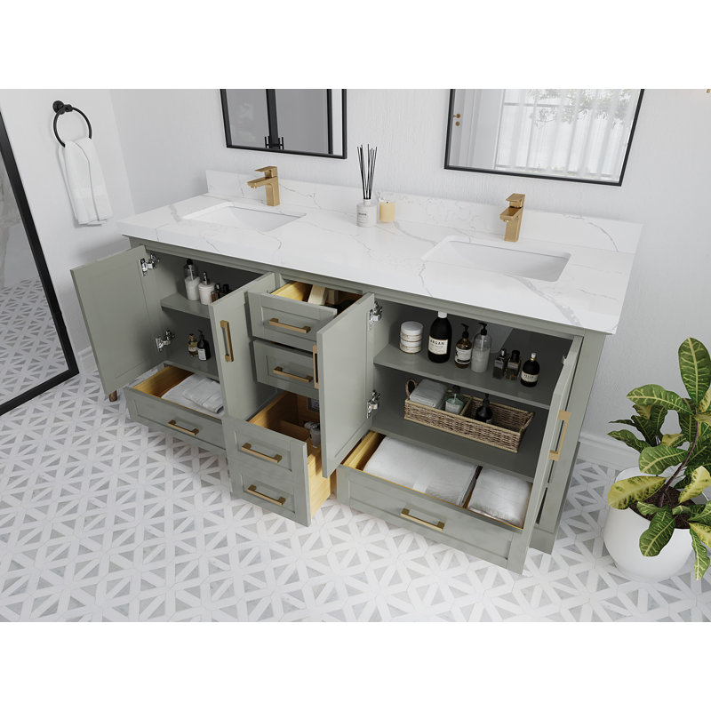 Esin 72'' Double Bathroom Vanity with Quartz Top, Dark White