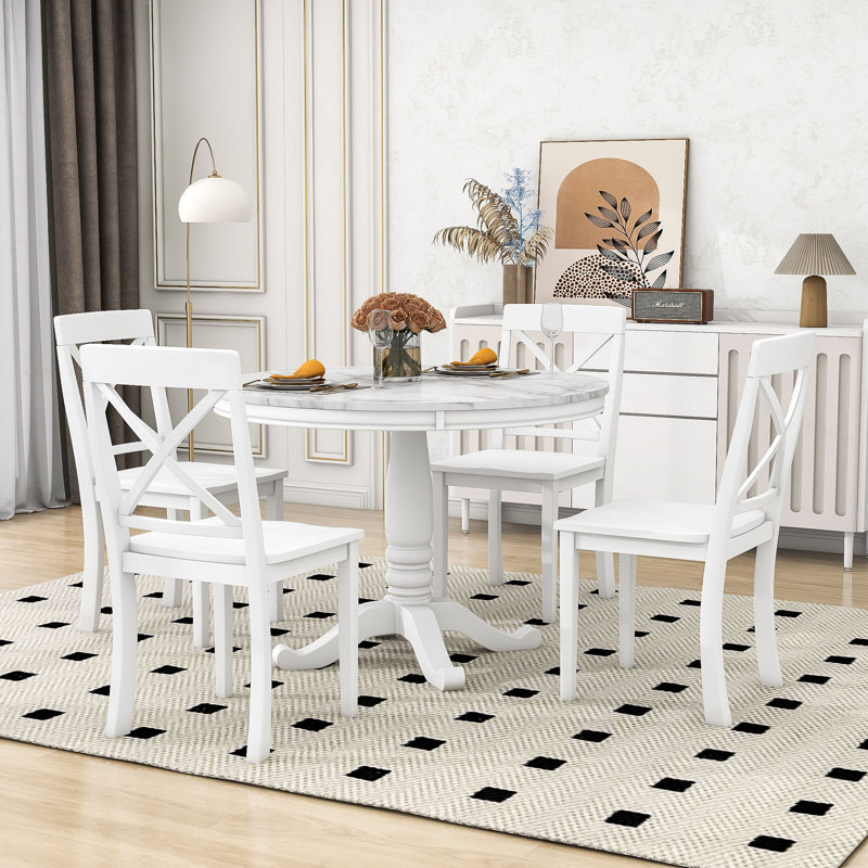 Ensemble de table de salle à manger 5 pièces Moneke, table de cuisine en bois avec 4 chaises