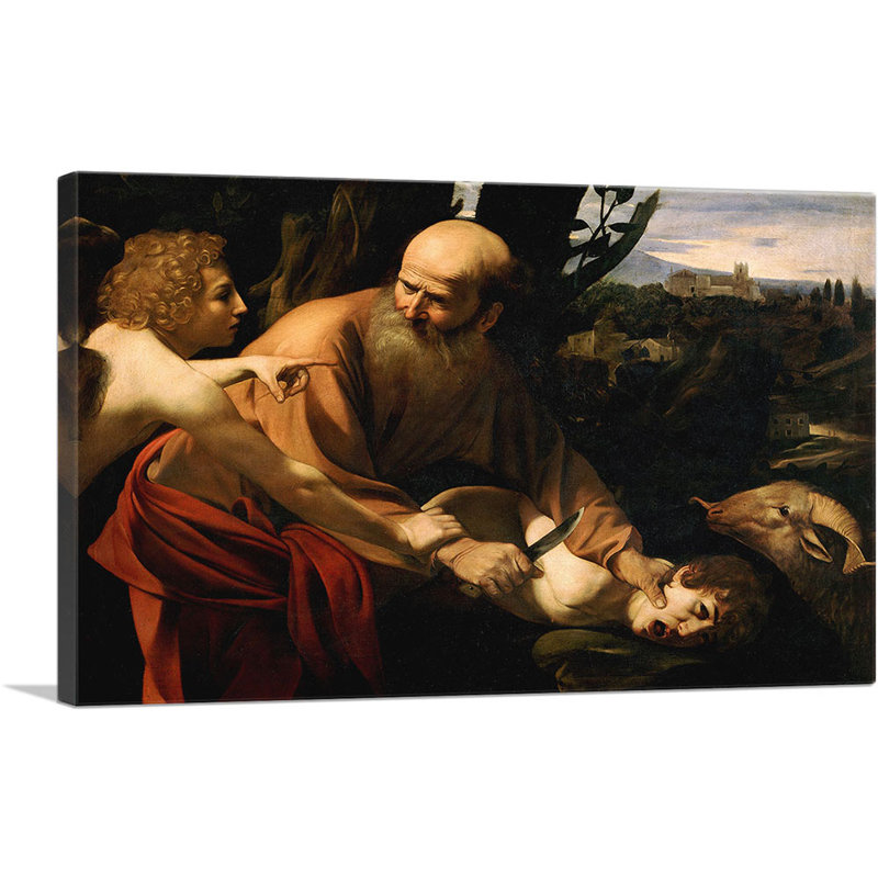 " Sacrifice Of Isaac 1603 " by Caravaggio Painting Print, 26" H x 40" W x 0.75" D