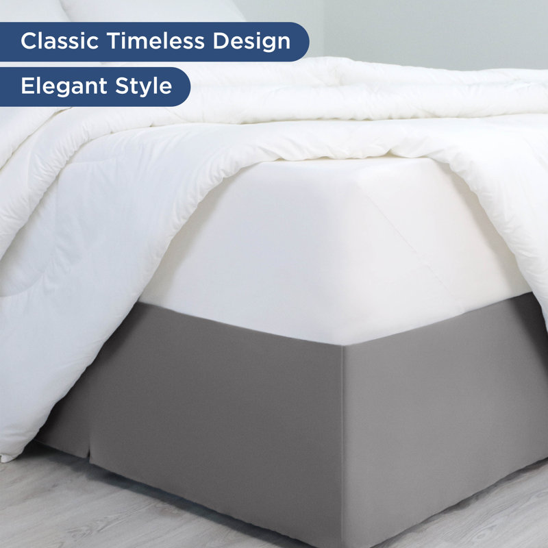 Martex Bed Skirt Easy Fit Lightweight 100% Microfiber Dust Hotel Quality, Gray, Queen Inverted Pleat