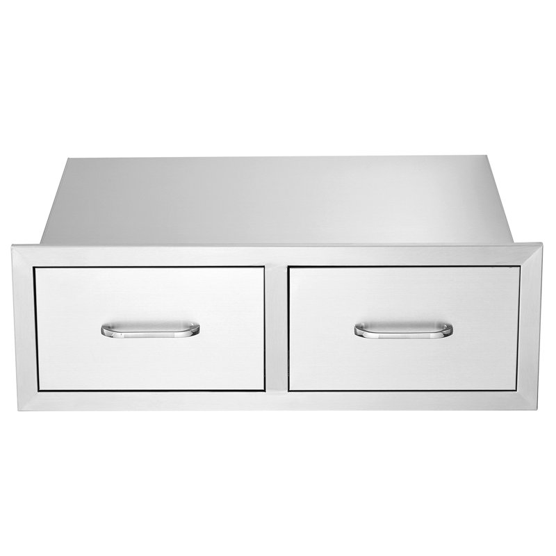 Tiroirs horizontaux à accès double barbecue l 29,5 po x H 10 po x P 19,7 po, tiroirs de cuisine d'extérieur résistants à la rouille et aux éraflures en acier inoxydable, conception ouverte - fermée
