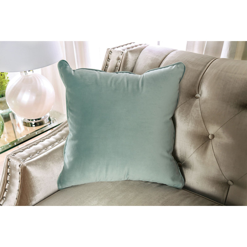 93.4" W Transitional Sofa, Champagne/Turquoise