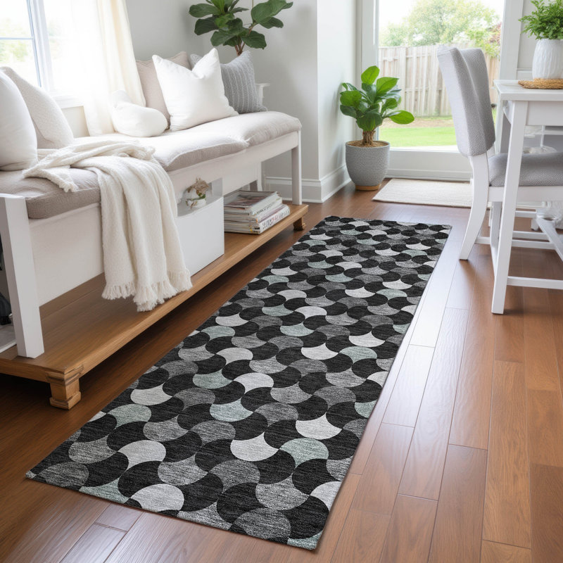 Tapis géométrique intérieur / extérieur lavable à la machine Chantille ACN2568, 2 pi 3 po x 7 pi 6 po, Noir