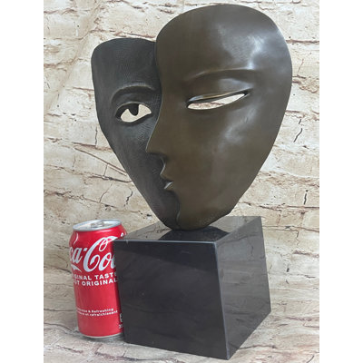 Seong Pico Dual Face Mask Bronze Statue Sculpture Surreal Modern Art Deco 13 Inches X 9 Inches