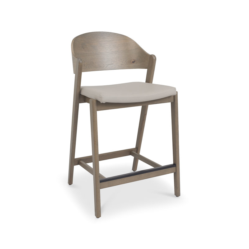 Upholstered Counter Stool with Solid Wood Frame, Grey, Grey