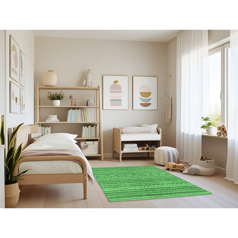 Tapis lavables à la machine à motif abstrait vert émeraude 2303, Rectangle 4 pi x 6 pi
