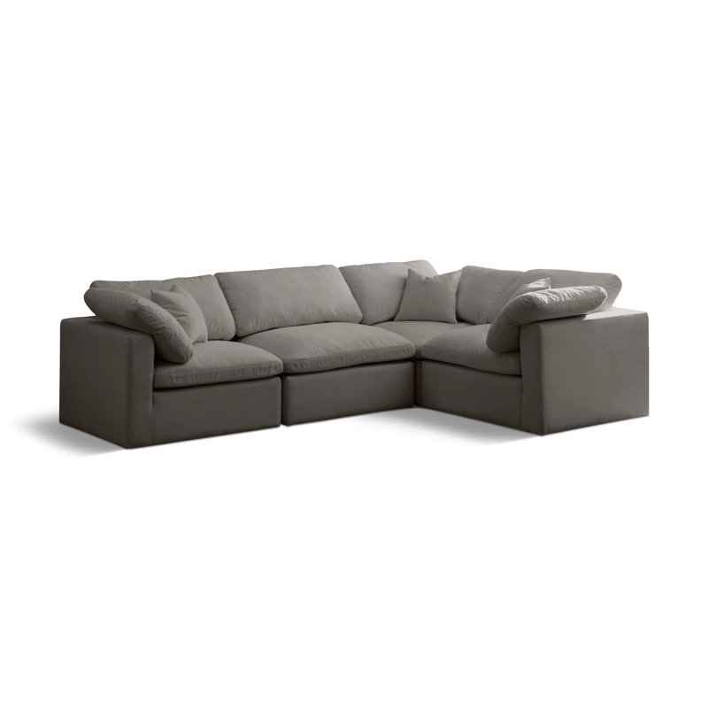 Canapé modulaire rembourré 4 pièces Izzybella, Velours gris