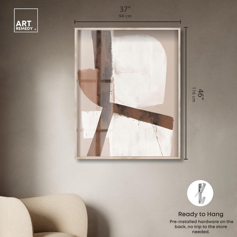 Impression de boîte-cadre déco déconstruite forme brune II par Art Remedy, H 46 po x l 37 po, Crème